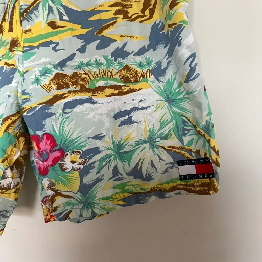 Vintage Tommy Hilfiger Mens Swim Trunks Large Pockets Tropical Floral Hawaiian - Picture 2 of 6
